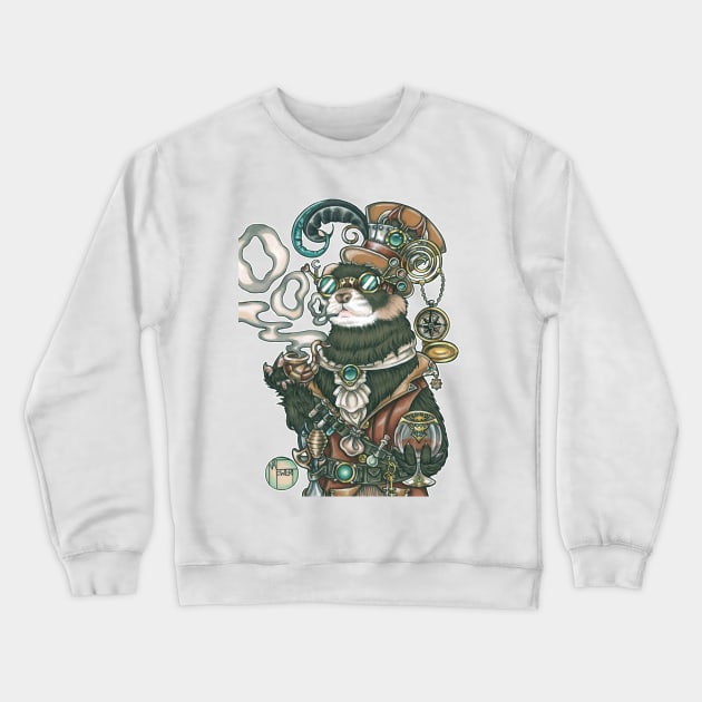 Steampunk Ferret Mr. Octavius Crewneck Sweatshirt by Nat Ewert Art